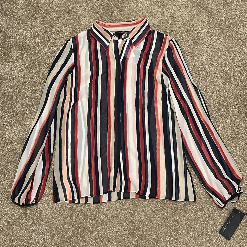 NWT Kenneth Cole New New York 100% Silk Button Down‎ Size 14